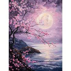 1 st diamantmålningsset, månskens-Sakura-blommor design, gör-det-själv helrund diamantbroderikit, oramad strass-mosaikkonst, födelsedagspresent, hemin - Multifärgad (30X40 Ramar,40X50 Ramar)