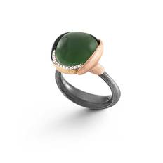 OLE LYNGGAARD COPENHAGEN Lotus 3, oxideret sølv / 18 kt. guld ring med serpentin og brillanter