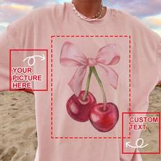 Skräddarsydd T-shirt för kvinnor - Designa din egen personliga T-shirt med tryck genom att lägga till ditt eget foto (familjefoto/Selfie), prydnad, Da - Rosa (L,M,S,XL,XS,XXL)