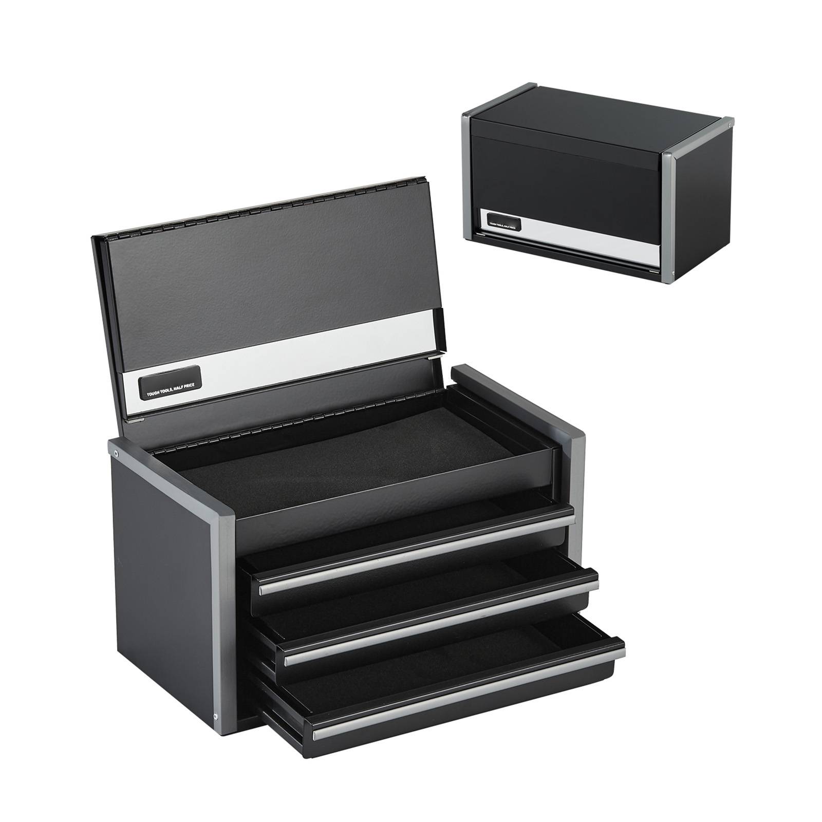 SucceBuy 8.6in 3 Drawers Metal Tool Box Portable Tools Chest with Feet Pads & Ball Bearing Powder Coated Tool Storage for Garage