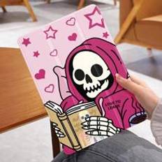 1pc Halloween Skull Pattern Tablet Protective Case, Anti-Drop, Pencil Holder, Sleep/Wake Function, Compatible With Samsung, And IPad