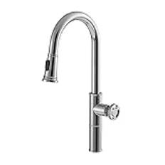 Faucet Kitchen Sink Mixer Taps Industrial Style Sink Faucet Brass Basin Mixer Tap with Pull Out, Single Handle Hot and Cold Water Mixer Faucet, Bubbler 2 Function,Black (