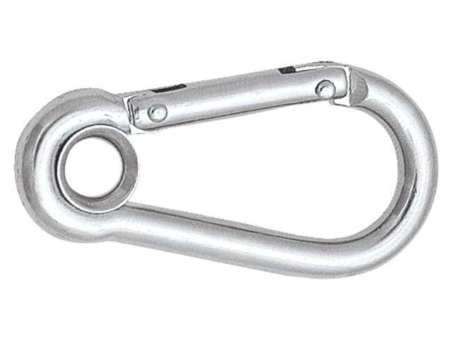 Talamex, karabinhage med øje og lås, rustfrit stål AISI 316, 120 mm.