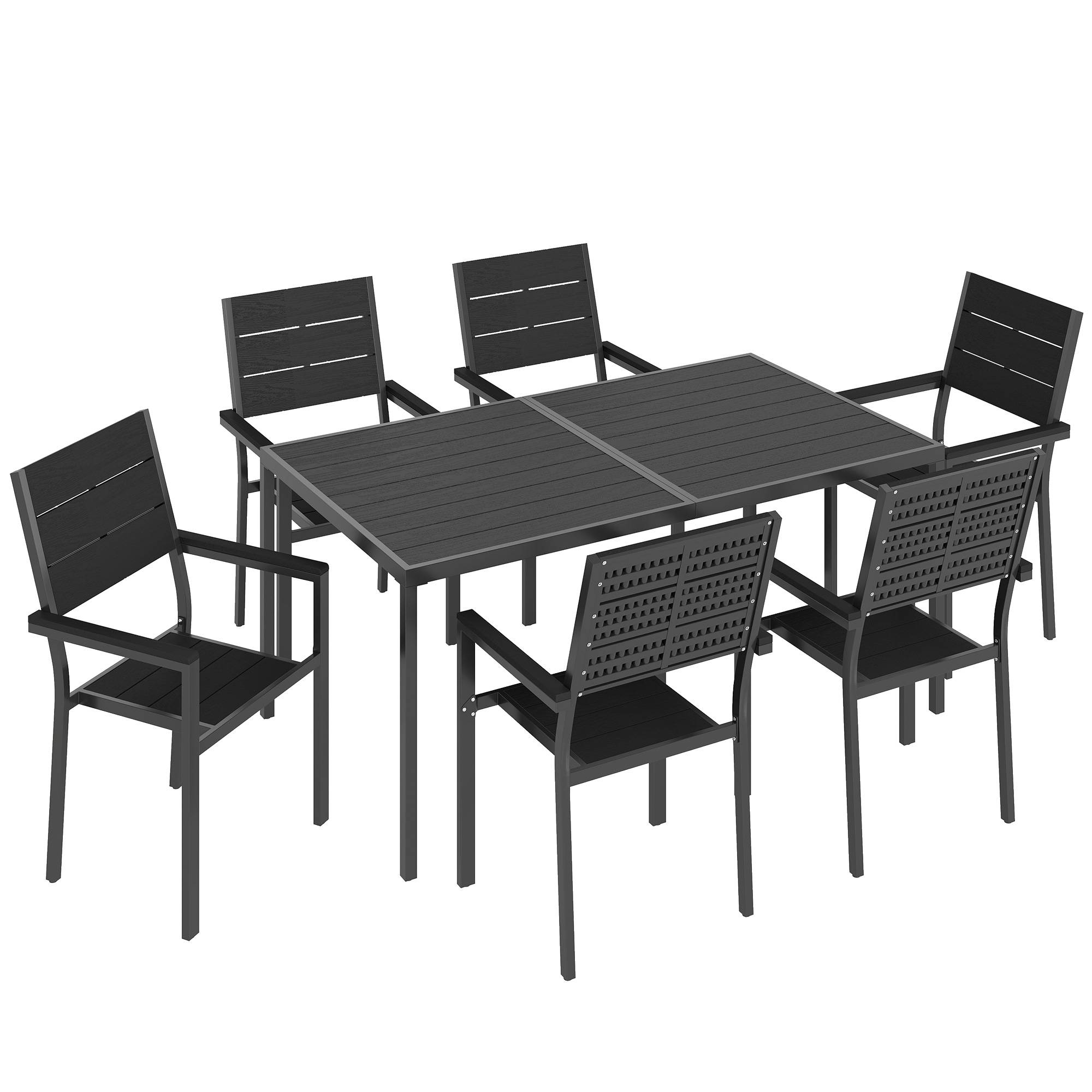 Outsunny 7 Pieces Outdoor Dining Set, Patio Table and Chairs for 6, Garden Dining Furniture Set with Slatted Tabletop