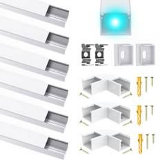 LED-aluminiumkanalprofil för upp till 16 mm remsor, U-formlist, aluminiumprofil, skena, remsa, diffusor med mjölkvitt lock, hörnprofil, lämplig för Philips Hue LED-ränder/band Plus