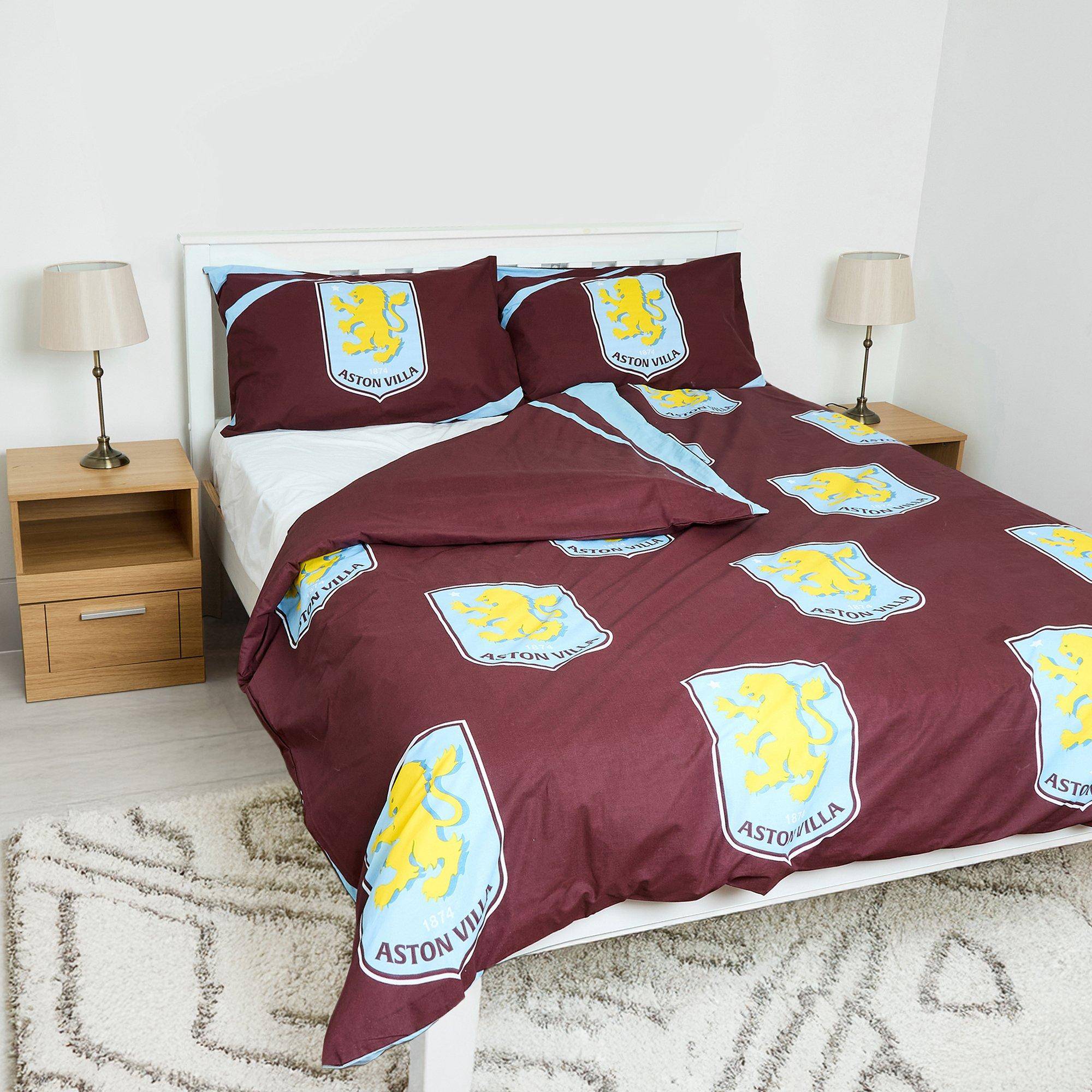 Team Aston Villa Officially Licensed Double Bedding Set Reversible (1 Duvet Cover 2 Pillowcases)