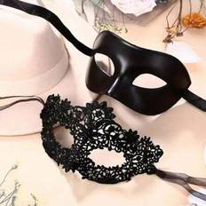 2-delat elegant set med svarta spetsmasker för par - perfekt för venetiansk fest, Mardi Gras och Halloween-firanden - Multifärgad (Mask för män 1 st,2 st masker,Dammask 1 st,Herrmask + Dammask i spets,6 masker för män)