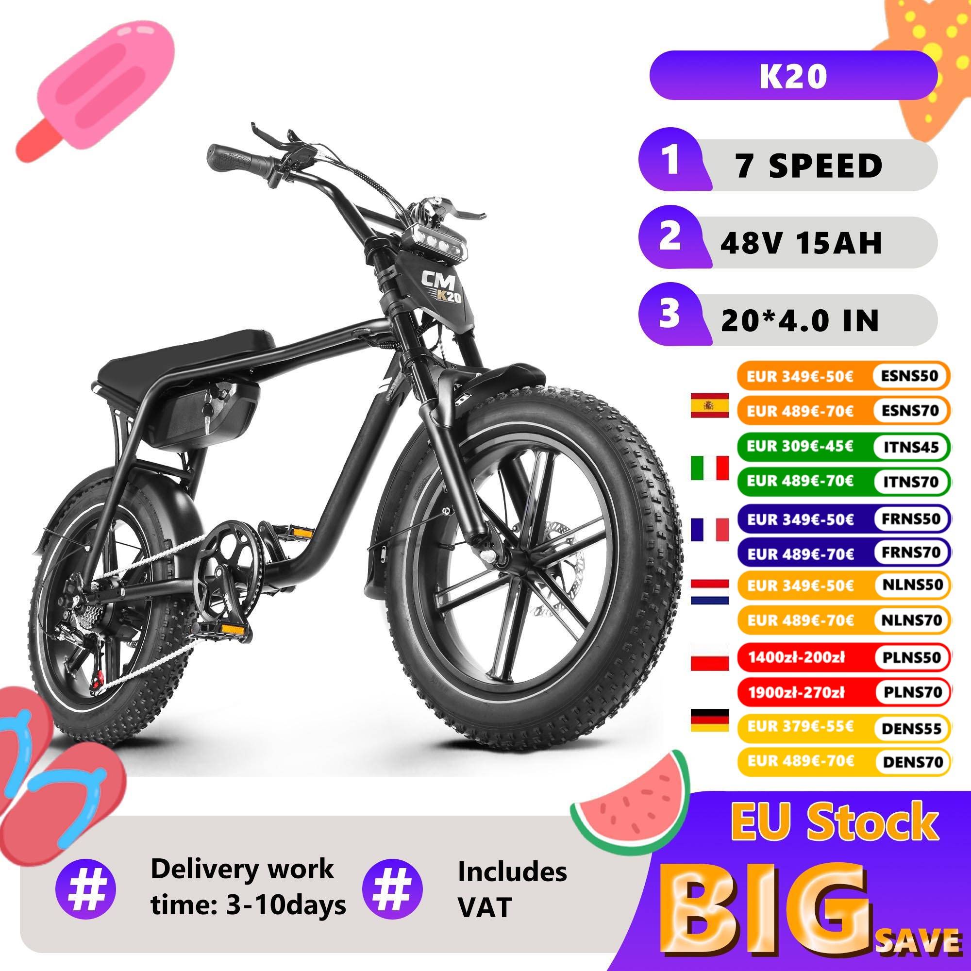CMACEWHEEL K20 eBIKE Electric Bicycle 48V 15Ah Fat Tire E-bike 20 Inch Electric Mountain Bike for Adualt Electric bike EU Stock