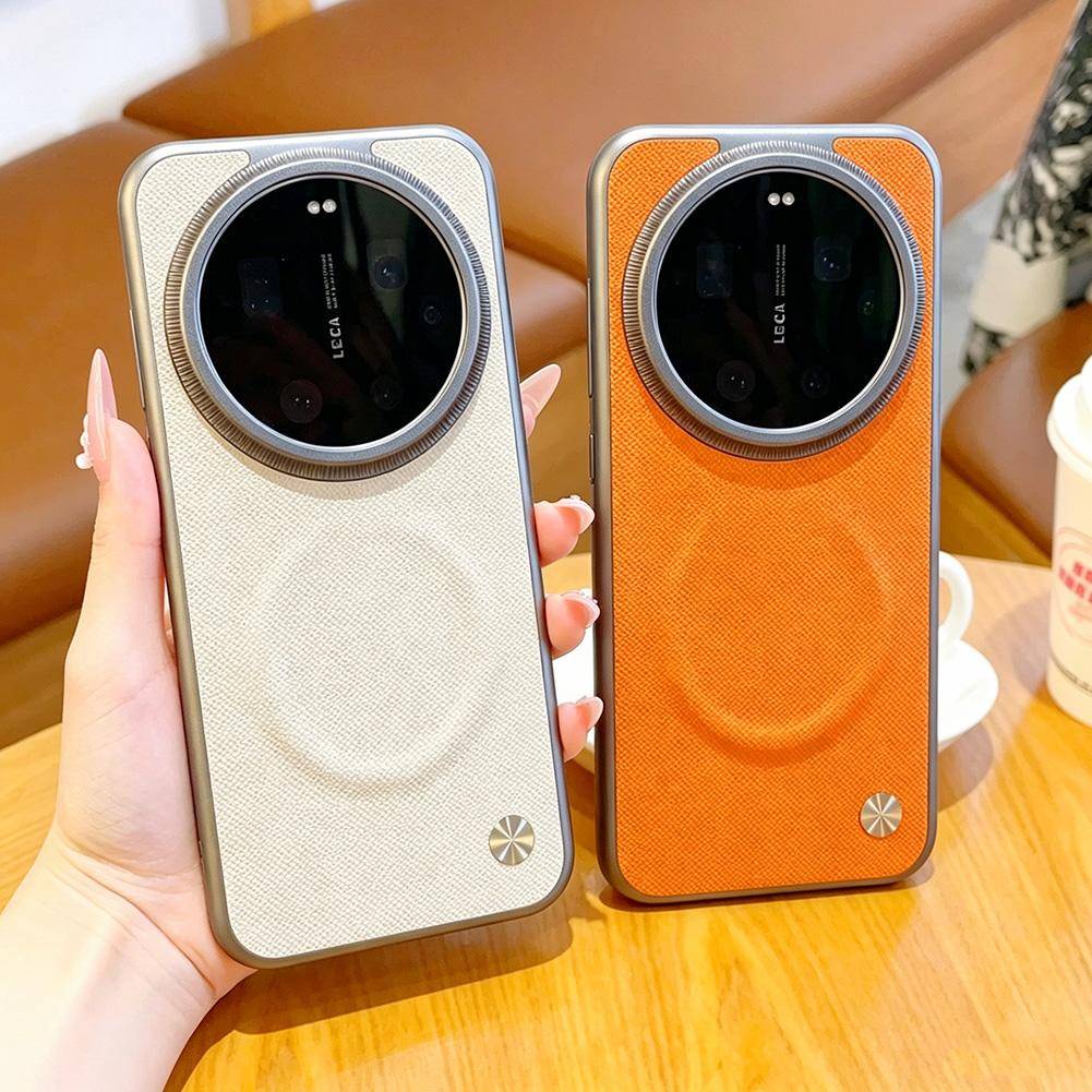 Lyxigt texturerat läderfodral för Xiaomi 17 Ultra Mi 17 Pro Max Mi 15 Ultra 15s pro 14 13 ultra Magnetisk ring Skyddande fodral beige