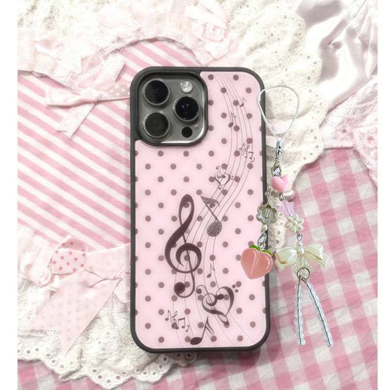 INS Korean Pink Brown Polka Dot Notes Phone Case For iPhone 17 Air 16 15 14 12 13 11 Pro Max Mini Plus Anti Fall  Back Y2k Cover