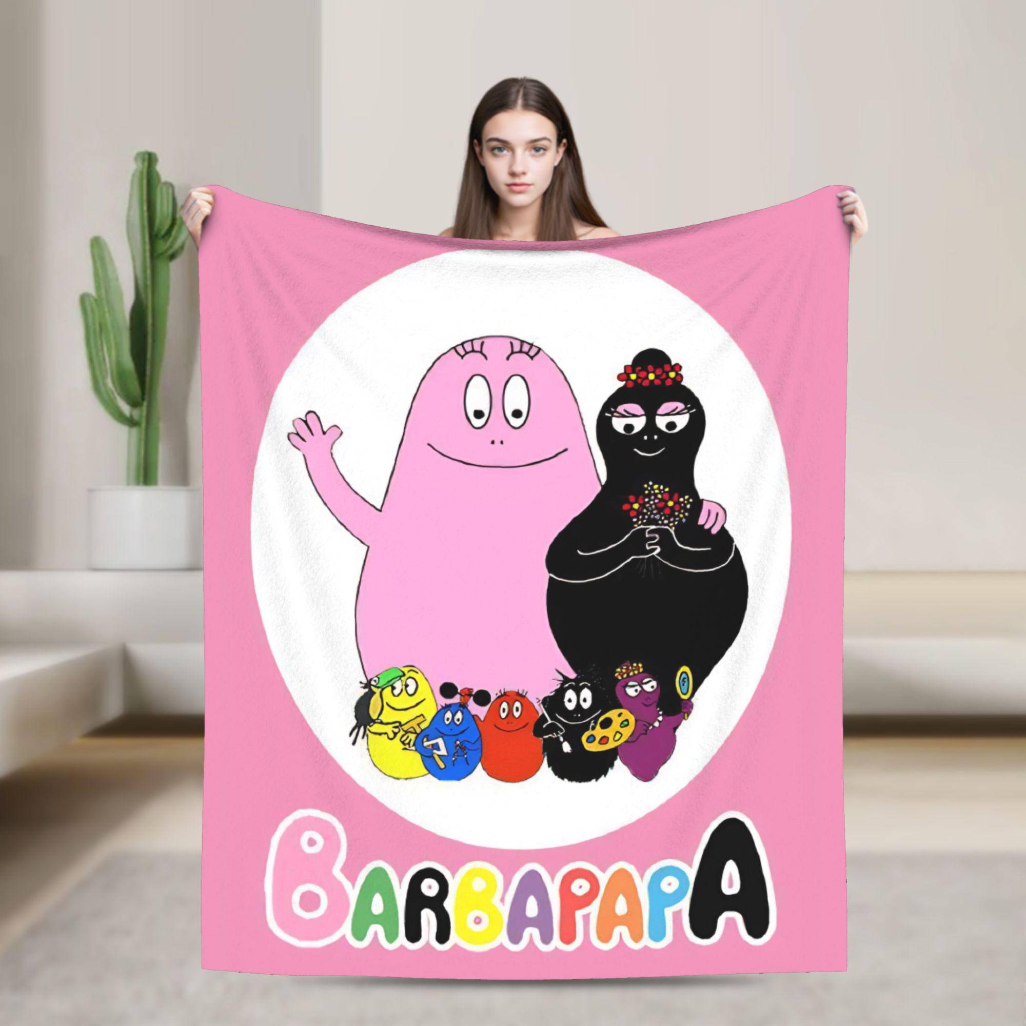 Barbapapa Barbamama Familj Filt Kvalitet Supermjuk Pläd Vår Dekorativ Soffa Stol Nyhet Sängöverkast