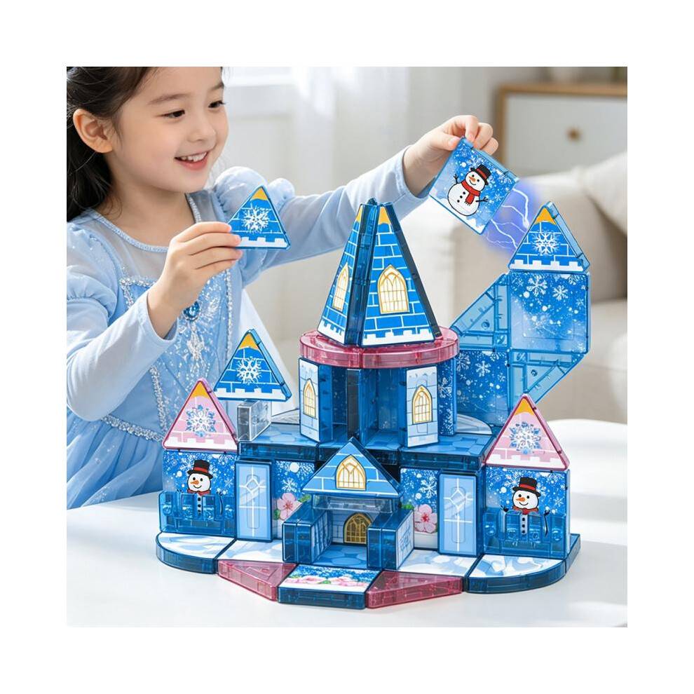 Magnetic Tiles Princess Castle Building Blocks Set - Colorful Window Magnet Puzzle STEM Toy for Girls