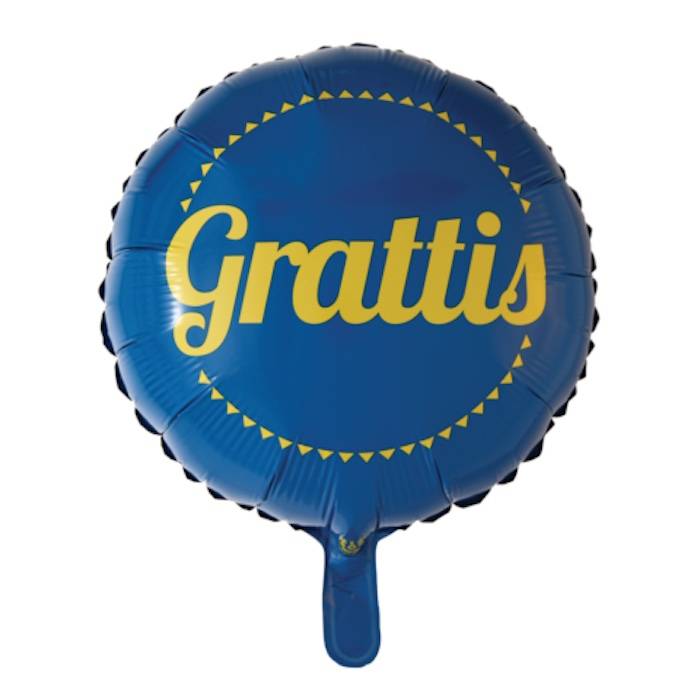 Blå og Gul Grattis Folieballon - 45 cm.
