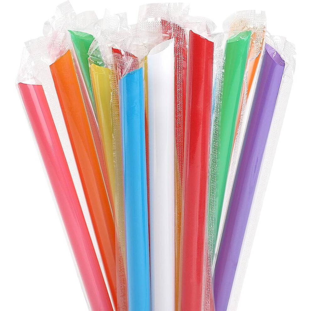 100 stk. jumbo sugerør individuelt indpakket, 9,45 tommer langt ekstra bredt engangs-smoothie-Boba Bubble-milkshake-slush-sugerør