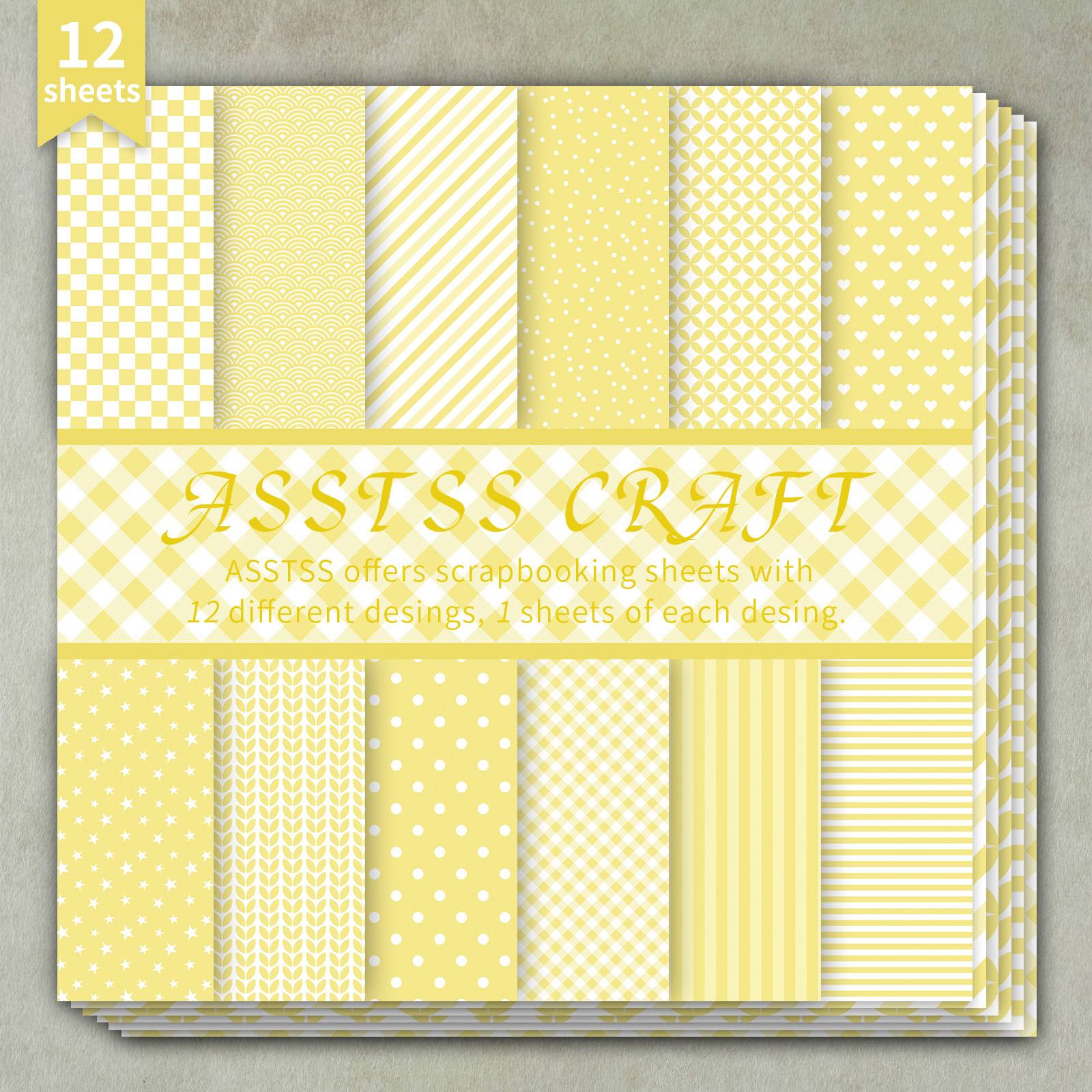 12-sheet Asstss Inches Scrapbooking Paper Pad, Yellow Geometric Patterns, Fresh Minimalist Style Backing Paper Supplies, Heavyweight Cardstock For Journaling, Collage Art, And Crafts, Inches Pack