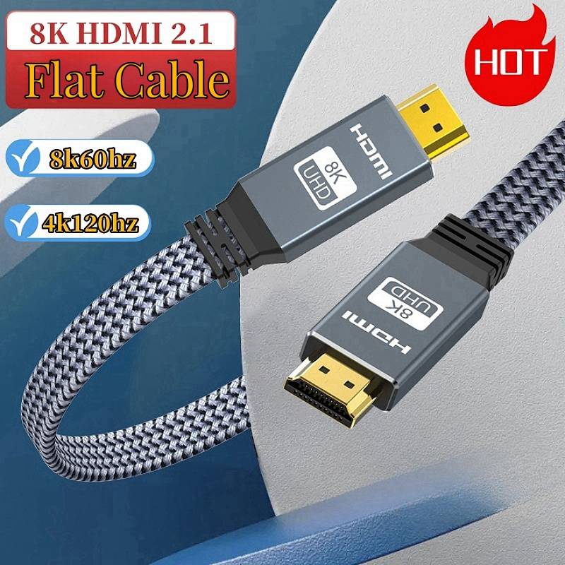 MIZIQIER 8K HDMI Flat Cable 48Gbps High Speed 8K60 4K120 144Hz Braided HDMI 2.1 3D eARC HDCP 2.2&2.3 Compatible with Roku TV/PS5