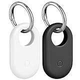 Ainiv 2 st fodral kompatibla med Samsung Galaxy SmartTag 2, mjukt skyddande fodral i silikon, anti-fall reptillbehör för SmartTag2, för husdjurskrage nycklar ryggsäckar – svart och vit