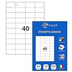 Easy8 52 x 30 100 ark, självhäftande etiketter A4, självhäftande, marginalfria, utskrivbara, vita, kompatibla med alla laserskrivare, bläckstråle, kopiatorer