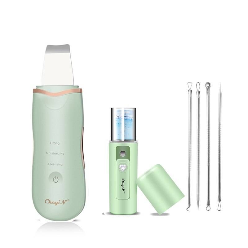 Ckeyin ultraljud hudscrubber spatel ansikts pormask borttagning porrengöring exfoliator ansikts djuprengöring + mini nano mister 50 - Vit