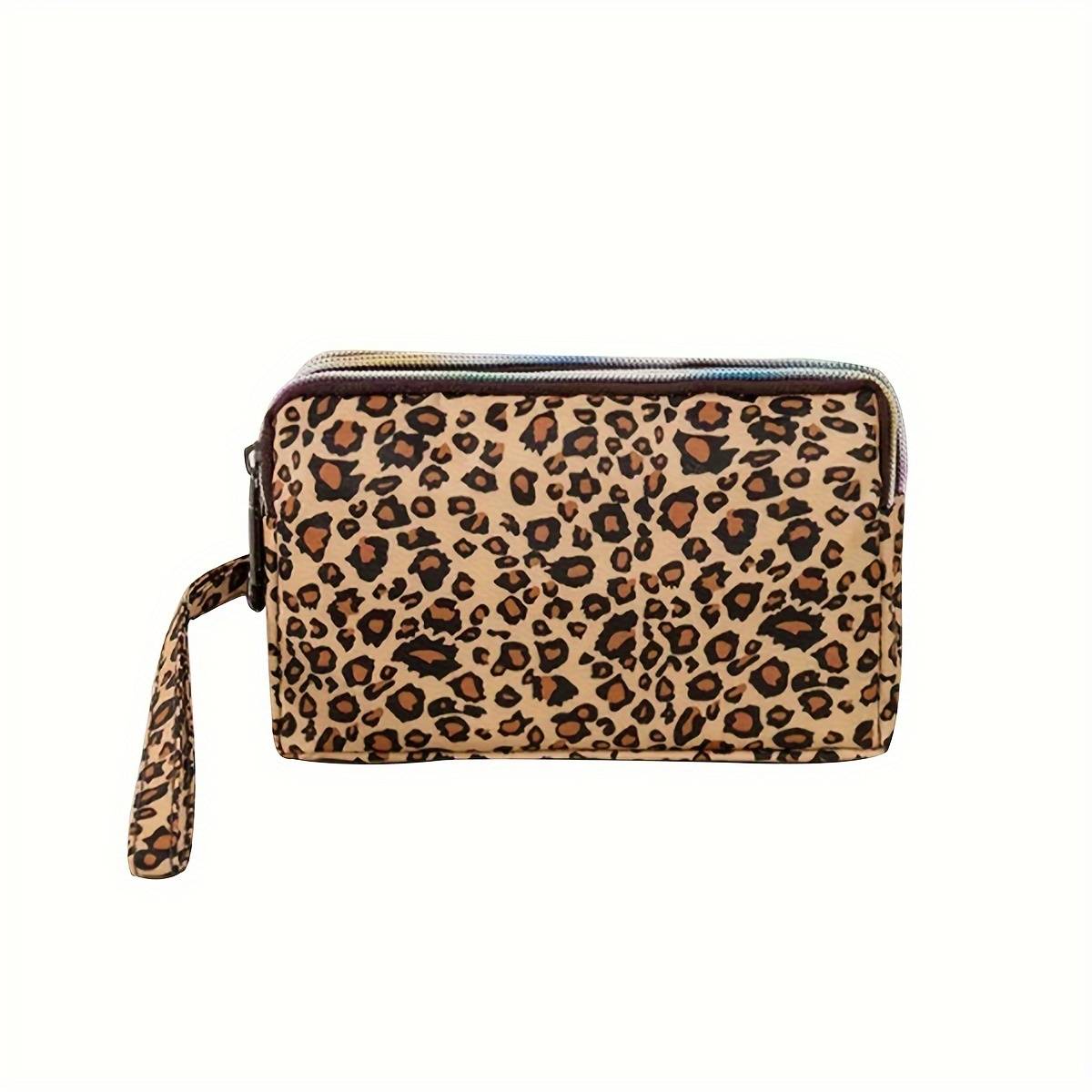TEMU Chic Yellow Leopard Print Women's Clutch - Triple-layer Cosmetic Bag With Phone & Coin Pockets, Tsa Approved, Nylon Fabric