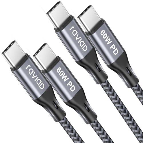 RAVIAD USB C till USB C-kabel [2 stycken 1 M], 60 W USB C laddkabel, PD 3.0 snabbladdningskabel USB C för iPhone 15 Pro Max, Samsung Galaxy S24/S23/S22, MacBook Pro, Pad Pro/Air, Huawei – grå