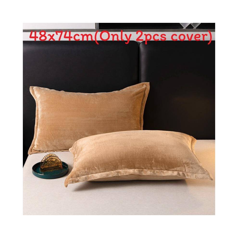(Camel 2pcs)Warm Plush Coral Fleece Pillowcase Pillow Cover With Modern Style For Bedroom Gift