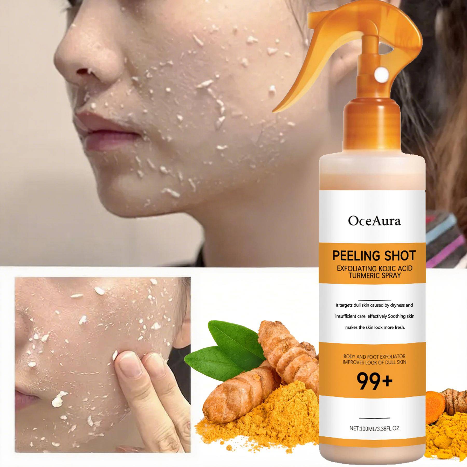 Kojinsyra Gurkmeja Keratin Rengörande Spray Innehåller Kojinsyra och Gurkmeja Ingredienser Exfolierar Effektivt Fysiskt, Lämnar Huden Slätare gray