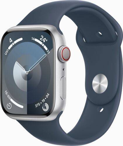 Apple Watch Series 9 Aluminium 45 mm (2023) | GPS + Cellular | silver | Sportband stormblå M/L