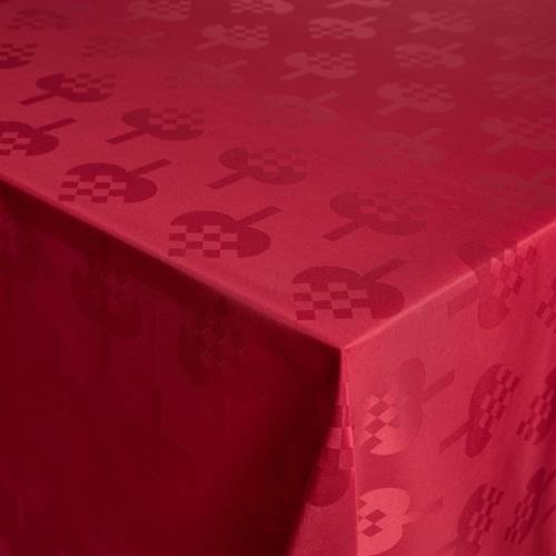 Julduk - Röd med julhjärtan - Strykfri damastduk - Jacquardvävd julduk med julhjärtan