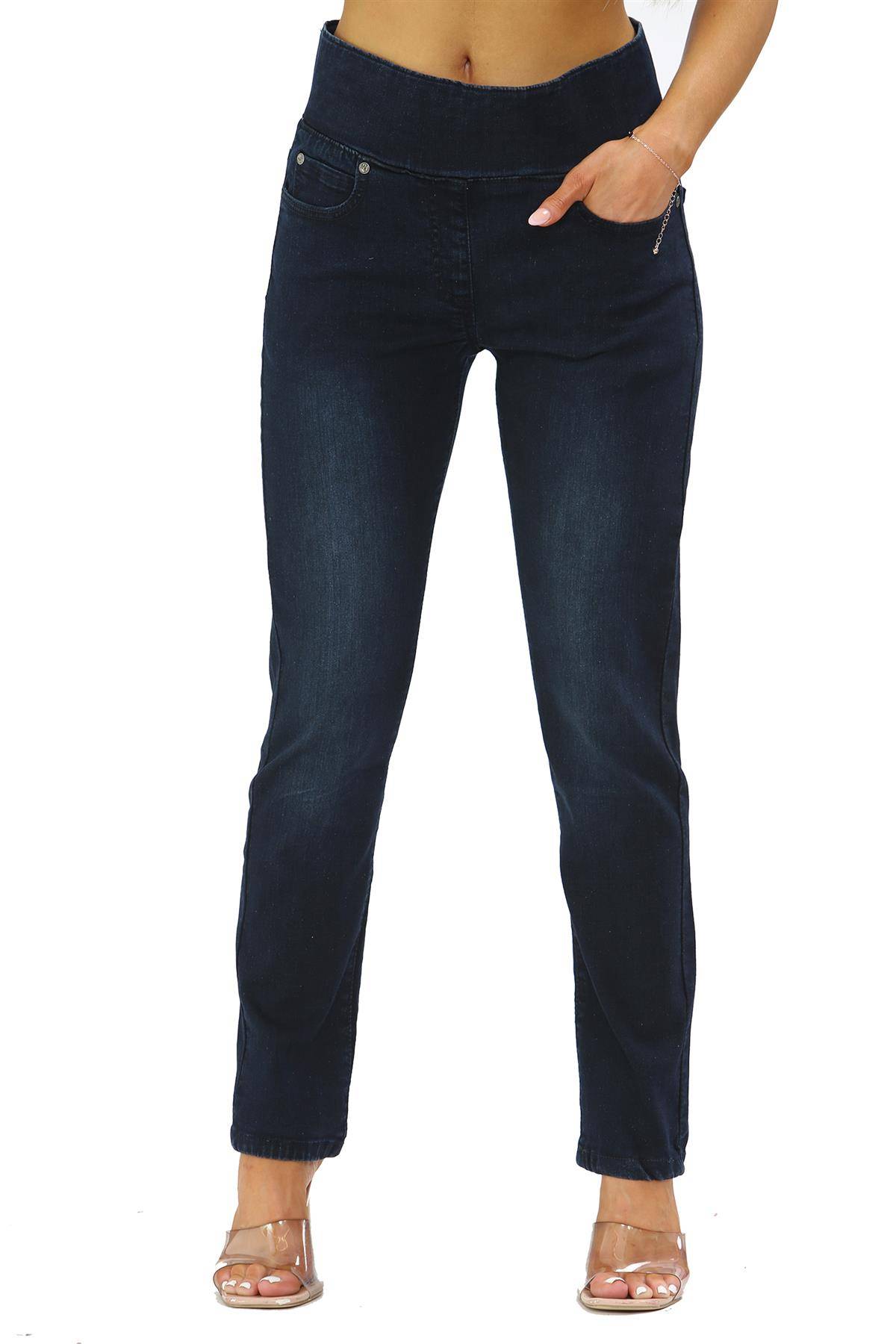 Jeans med resår i midjan och magkontroll för damer i Mörkblå