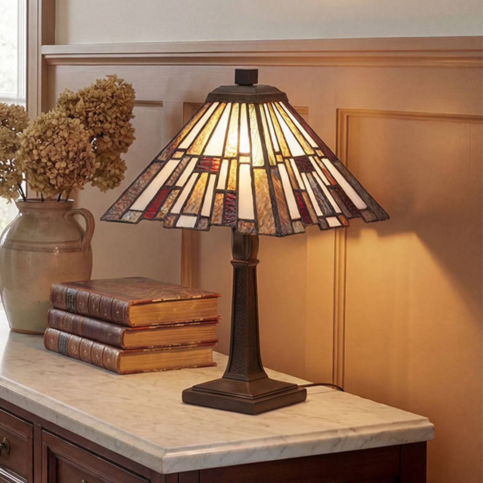 Bordslampa QUOIZEL, Inglenook, Brons / antikmässing, Vardagsrum, Metall, Tiffany
