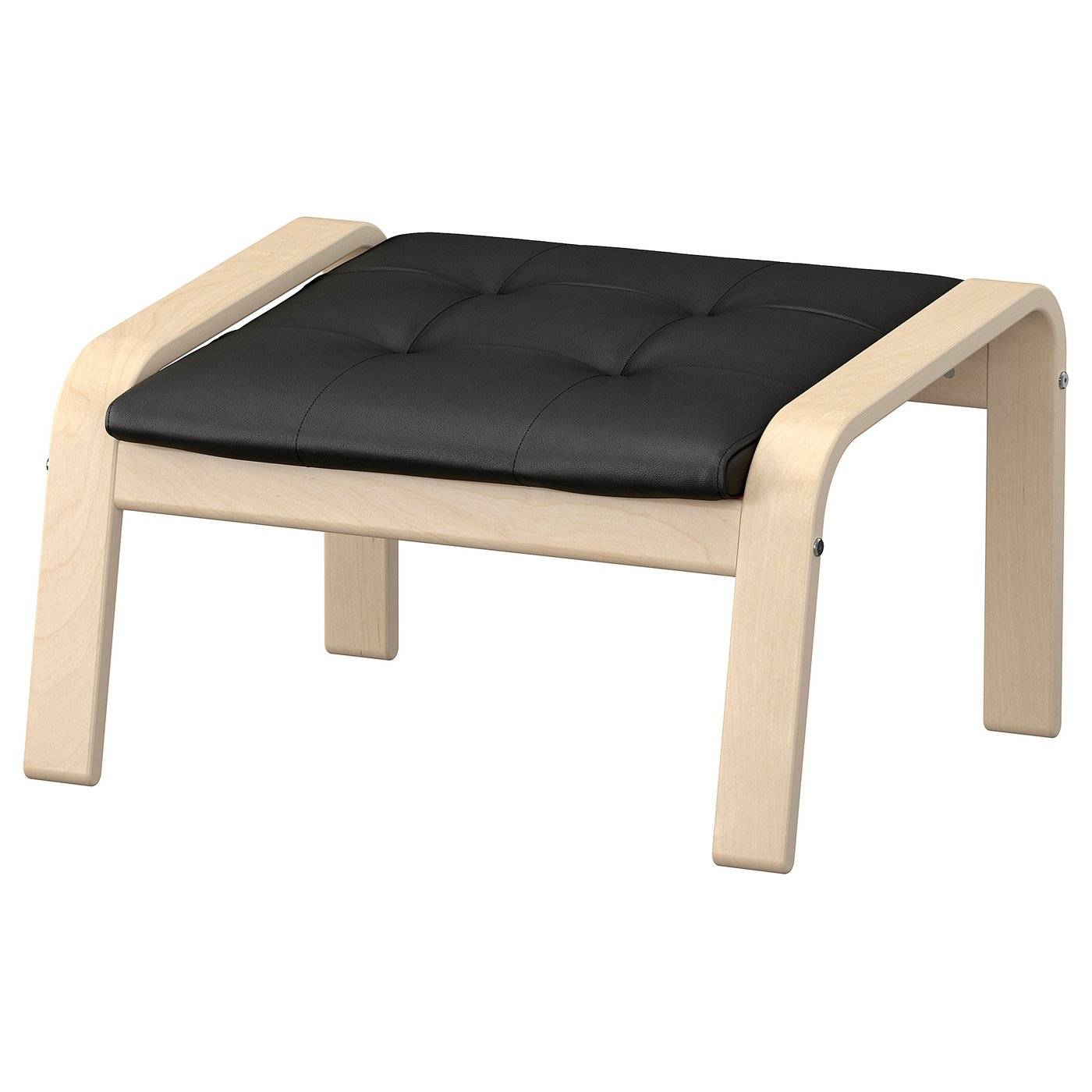 POÄNG fotpall, björkfaner/Grann svart