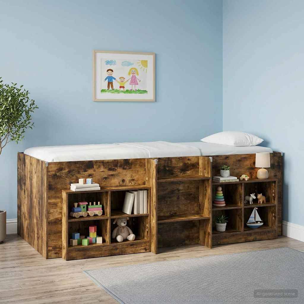 vidaXL Barns hög sängram Rökt ek 75 x 190 cm Konstruerat trä