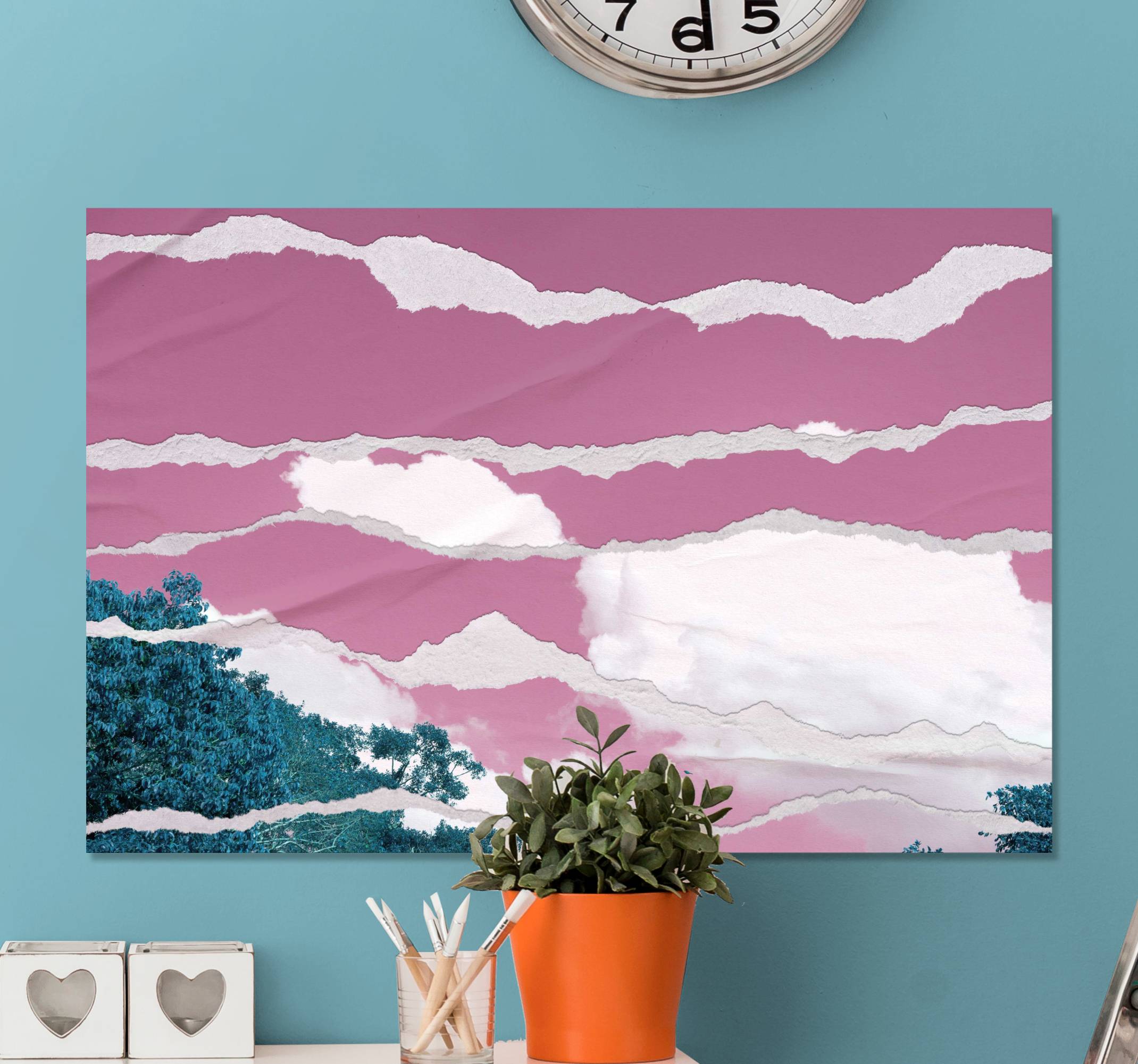 Revet papper med moln canvas canvas tavla