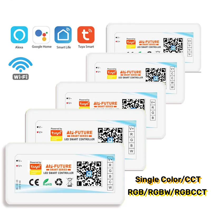 Tuya WiFi Smart Controller DC5-24V Single Color Dimmer RGB RGBW RGBCCT LED Strip Smart Life APP Alexa Google Home Voice Control
