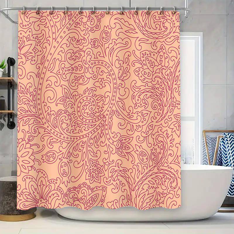 Rosa Paisley Duschdraperi Med Vit Badrumsinredning, Rustik Badkarsdekorativ Liner För Hemmet, 72X84 Tum Upphängningskit Orange white
