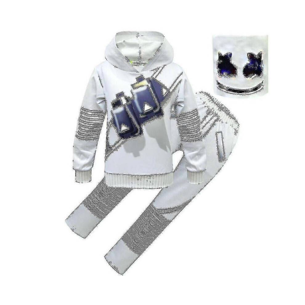 (150 9-10 Years, E) Kids Boys Girls Marshmello Dj Led Mask Hoodie Cosplay Costume Party_SSDLV