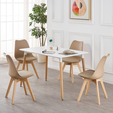 5PCs Dining Set - a White Halo Dining Table & Set of 4 Lorenzo Tulip Dining Chairs with Padded Seat - Black