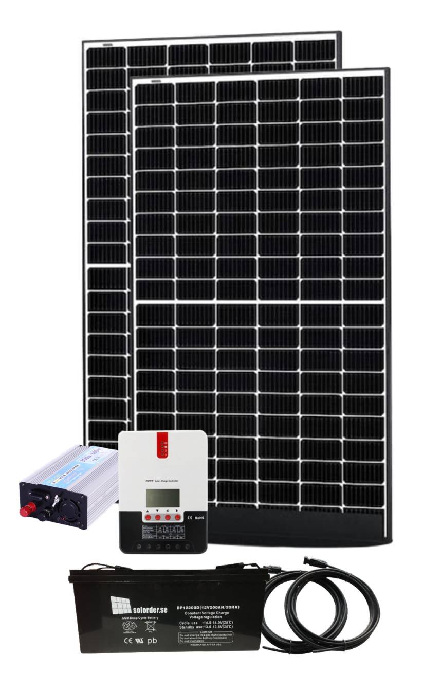 Solpanelspaket för stuga - 230V 300W 750Wp