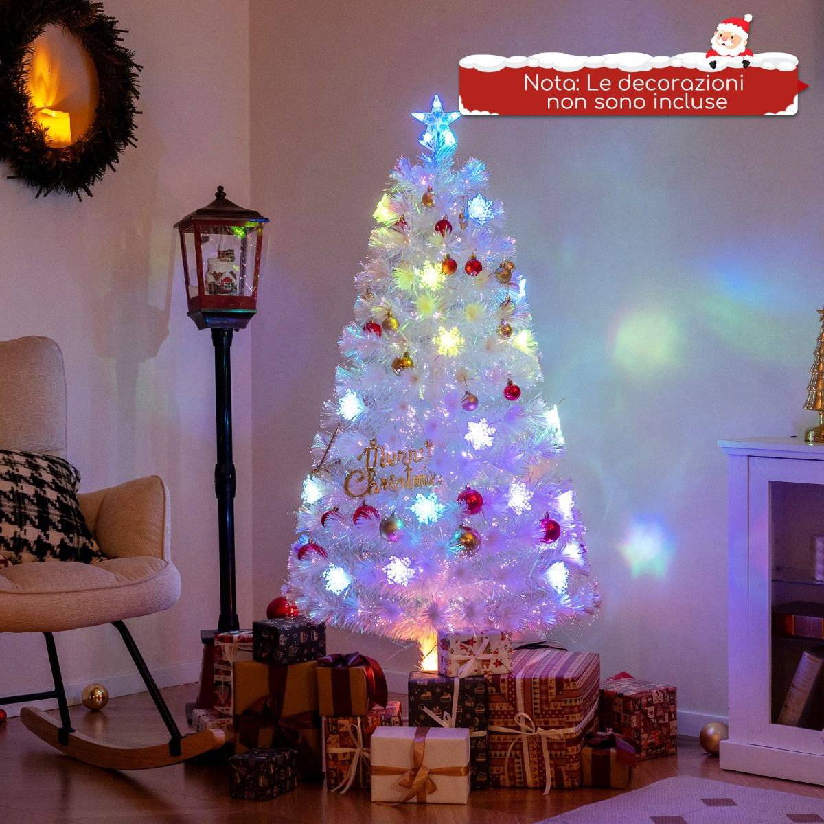 Fiberoptisk julgran 120 cm – LED-snöflingor, stjärna