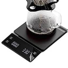 Kaffevåg med timer - USB-uppladdningsbar kaffevåg med hög precision - 3 kg/0,1 g köksvåg, bärbar espressovåg för hemmet, restaurangen