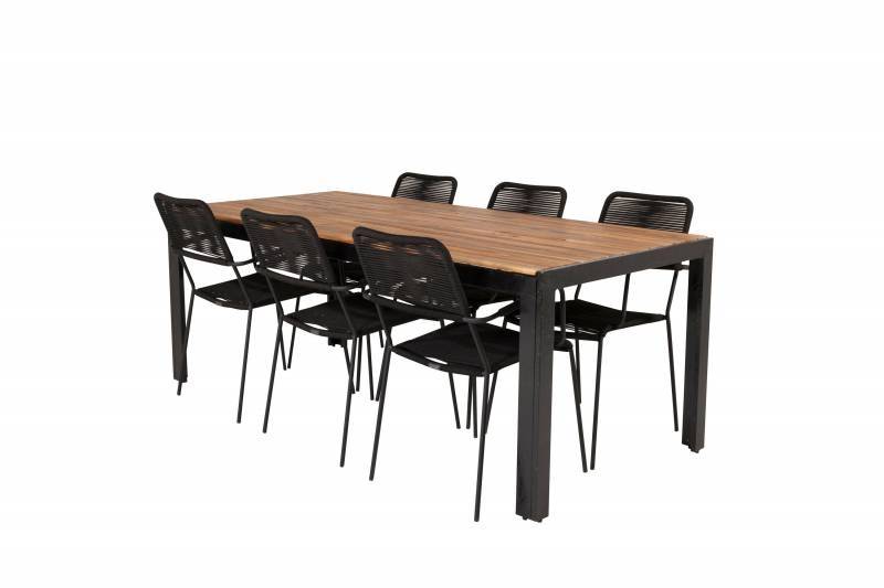 Bois havesæt med spisebord 200x100cm og 6 stole med armlæn sort