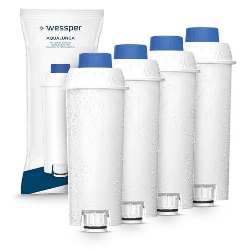 Wessper 4-pack Ersättningsfilter för Delonghi Kaffemaskiner DLSC002, SER3017 & 5513292811 - Kompatibel med ECAM-, ESAM-, ETAM-Serien | Passar Dinamica, PimaDonna | Vattenfilterpatroner Aktiverad