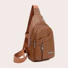 Fashion Solid Color Vintage Fanny Packs, Casual Multi Pocket Chest Bag With Headphone Jack And Adjustable Shoulder Strap, Versatile Commuting Shoulder - Brown - one-size