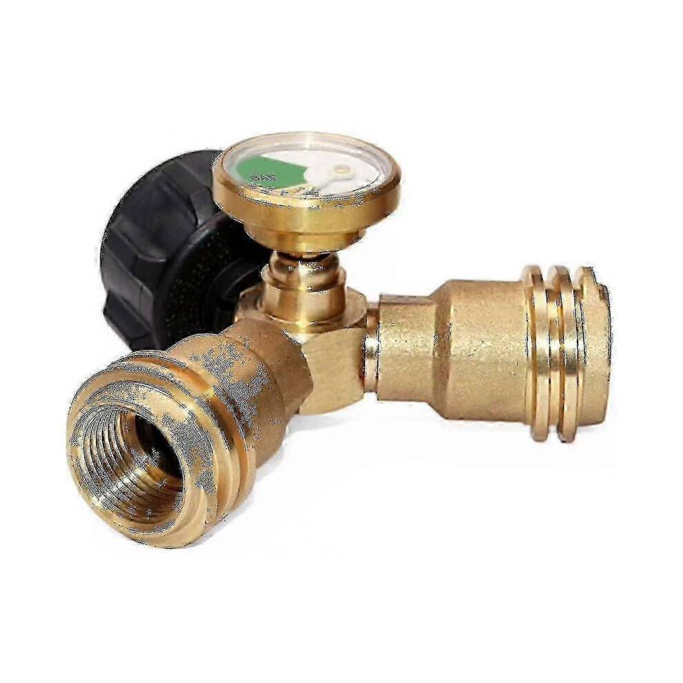 Flow Diverter: Propane Tank Y-Splitter Adapter (with Gauge, Two-Way LPG Adapter Tee Fitting)