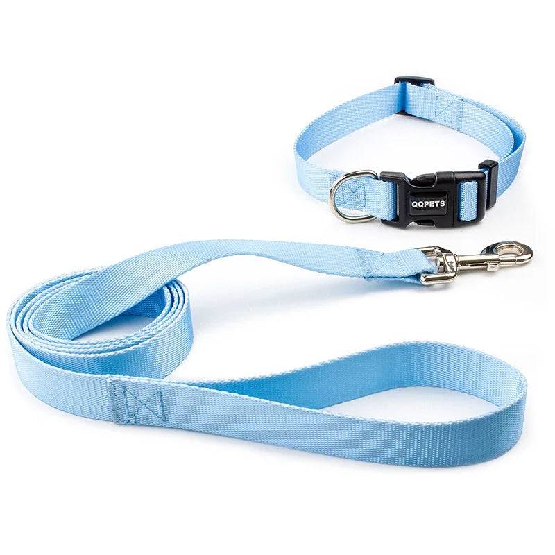 Adjustable Nylon Dog Collar & Leash Set - For Small to Large Dogs - Sky Blue Set / M 17KG-32KG (M 17KG-32KG)