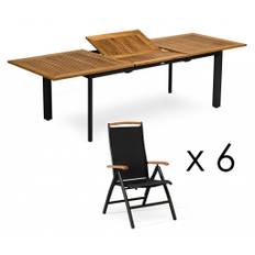 Nydala Matgrupp Svart/Teak - Bord 96x200/280 cm + 6st Pos. (8 st, Polyester - Navy Blå)