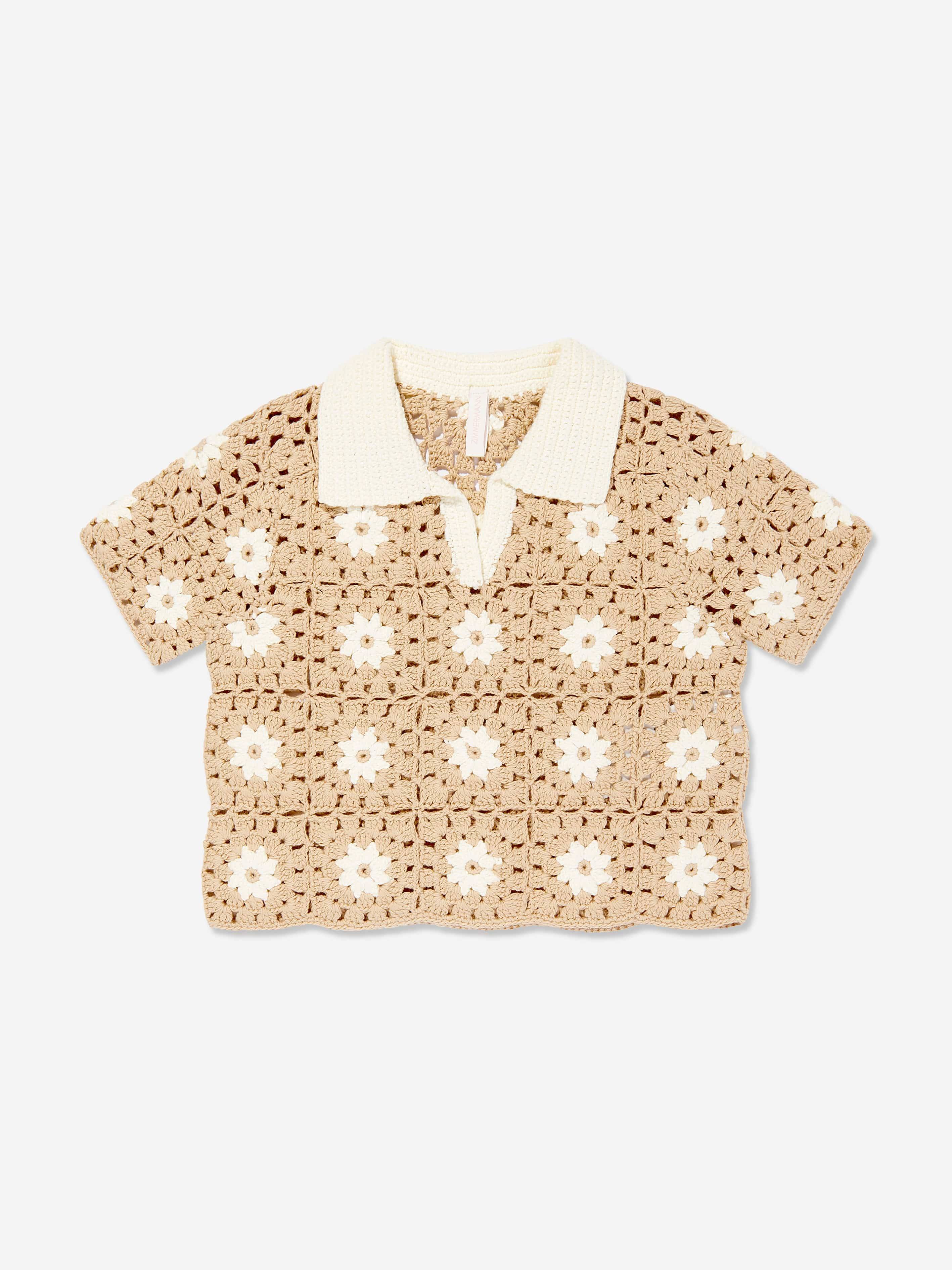 Zimmermann Girls Cascadian Crochet Polo Shirt in Ivory - Ivory / 8 Yrs (8 Yrs)