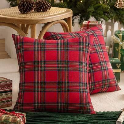 1 st julröd rutig örngott, klassiskt kvadratiskt dekorativt kuddfodral för julen, passar för soffa, vardagsrum och sovrum, julig lantlig stil, heminre (50*50,40*40cm,45*45cm)