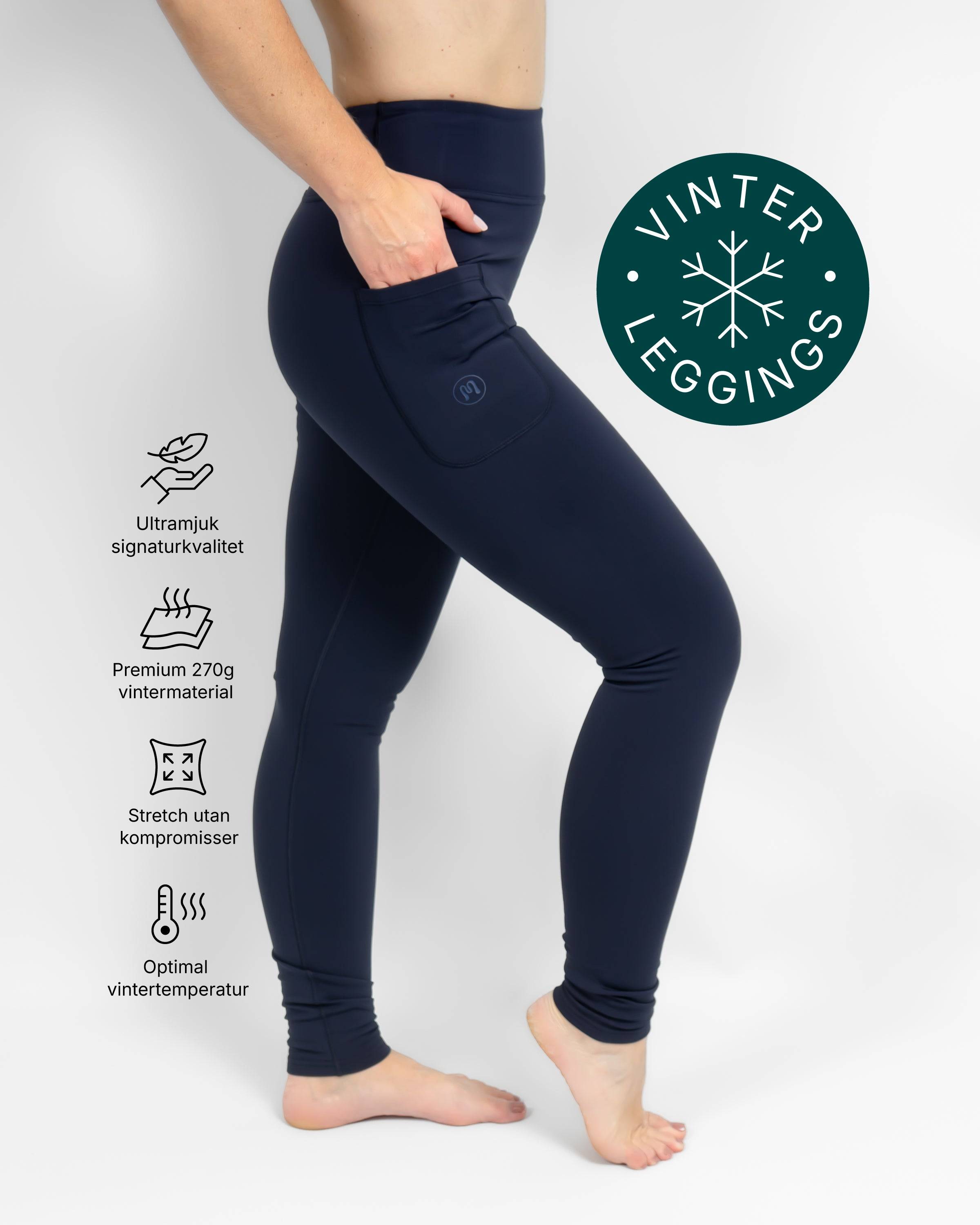 Aya Deep Blue Tight Fit Winter Leggings, S